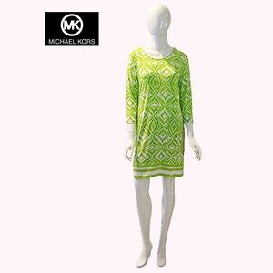 MICHAEL Michael Kors Kiwi Green Geometric 3/4 Sleeve Shift Dress M NWT